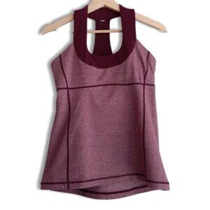 LULULEMON Scoop Neck Mesh T Back Tank Top Melange Burgundy Sz 8